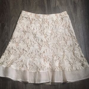 NIC+ZOE Ivory Lace Overlay, Lined Midi Skirt , Small